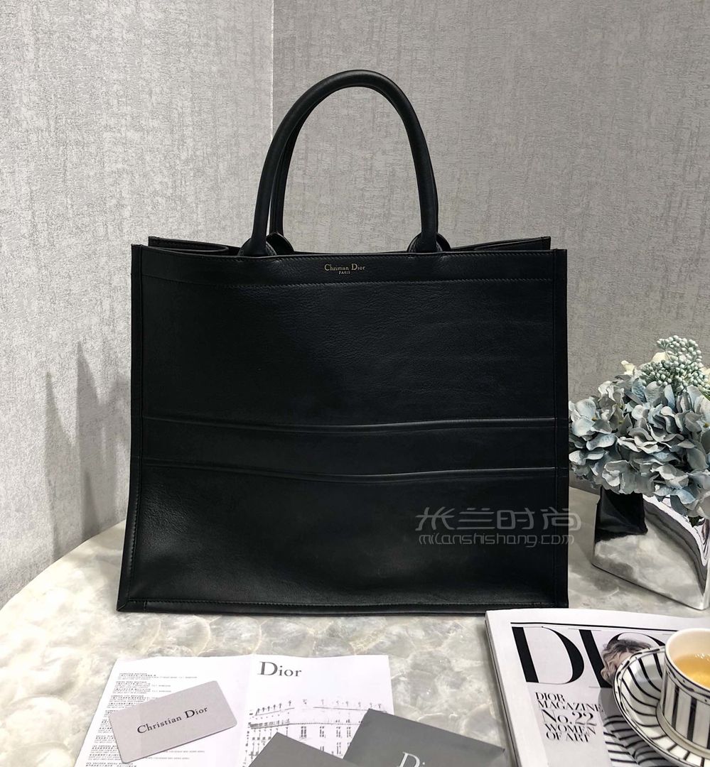 diorbooktote迪奥女士托特包黑色牛皮购物袋手提包
