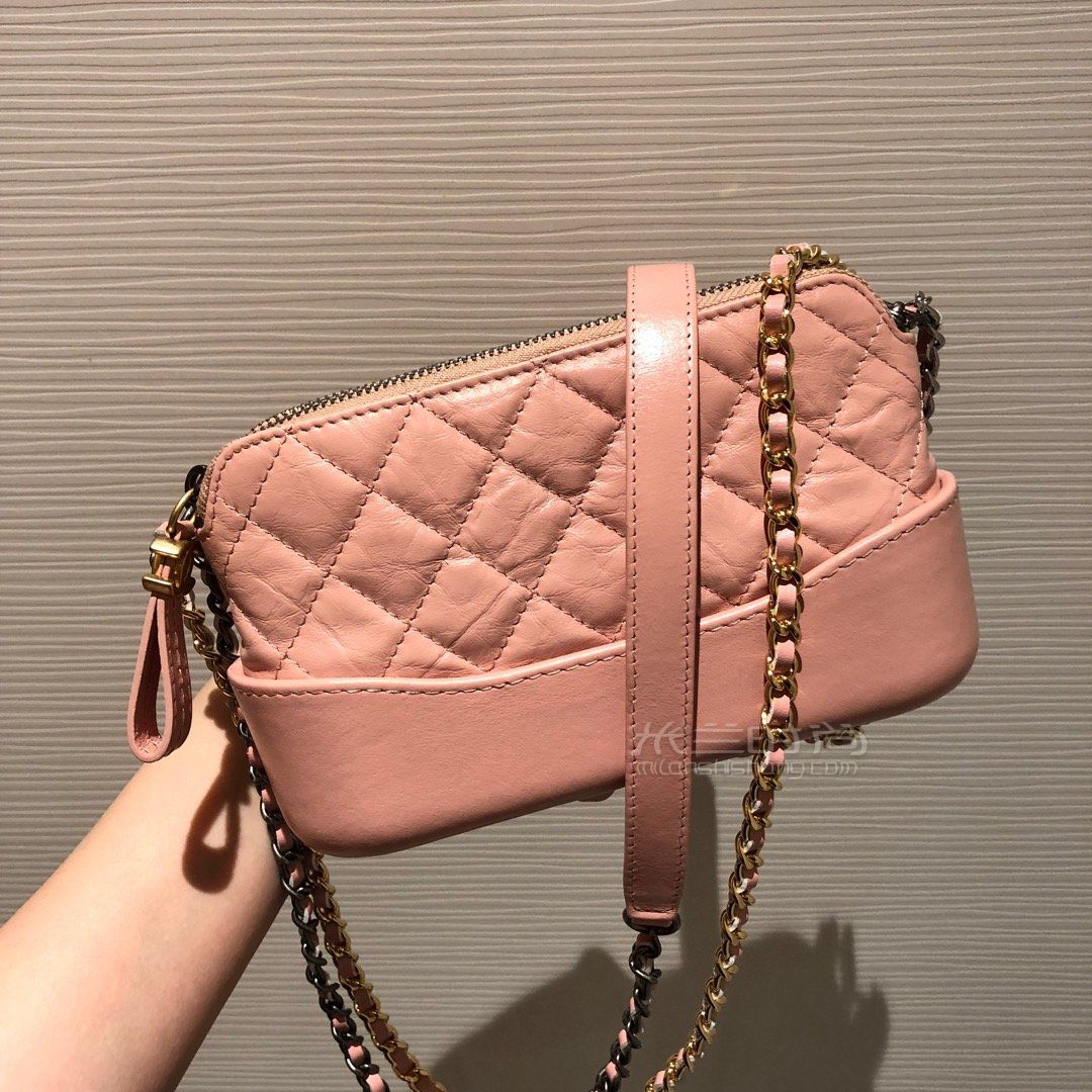 chanel香奈儿经典款mini流浪包菱格gabrielle斜跨包迷你粉色小号链条