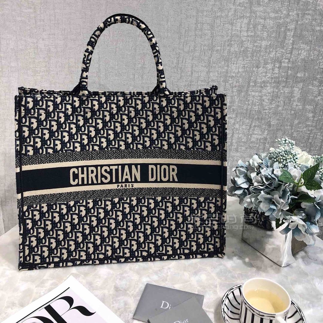 dior book tote迪奥女士托特包 老花帆布条纹印花购物袋单肩包