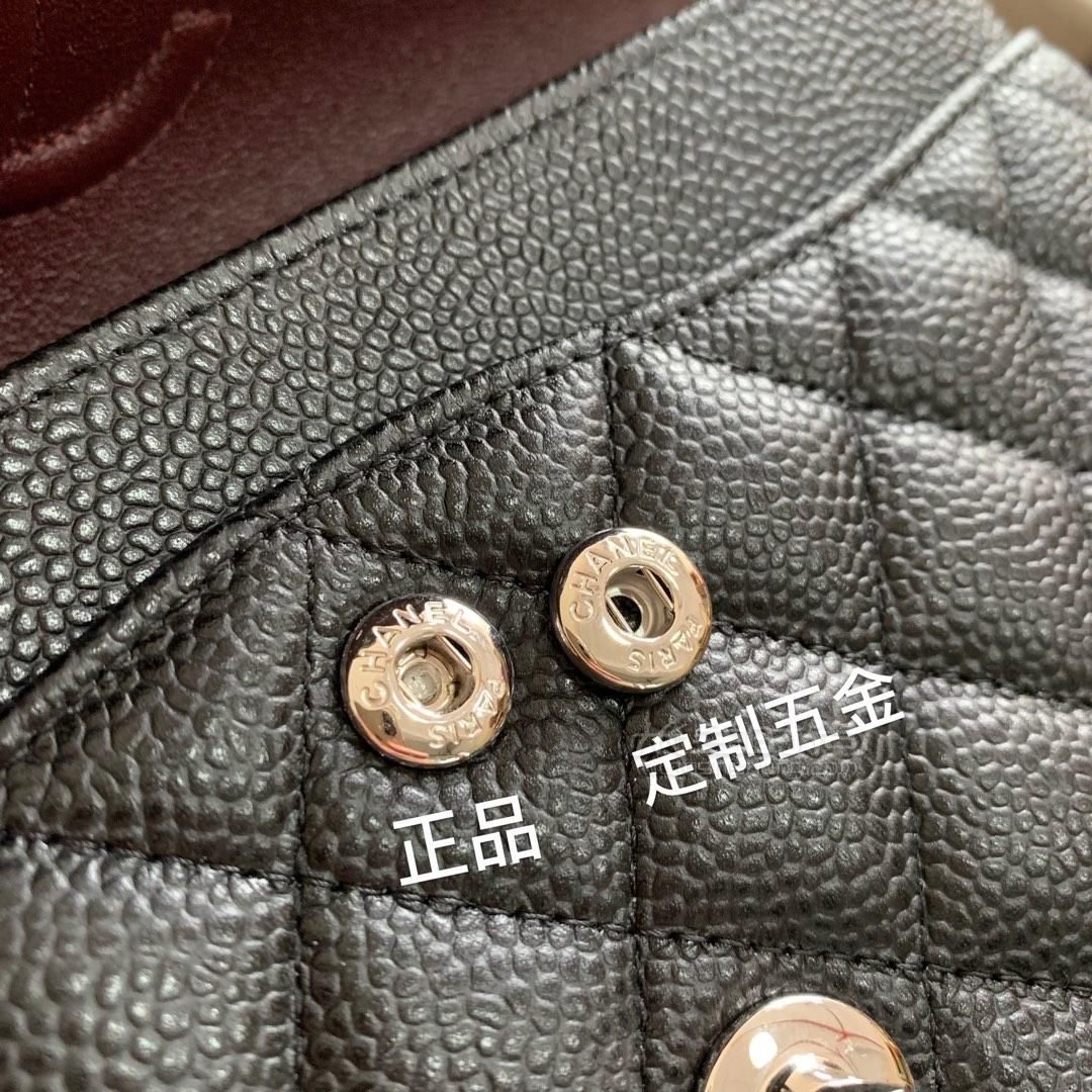 【真假对比】chanel香奈儿包包 经典菱格链条包cf23女包 黑色荔枝牛皮