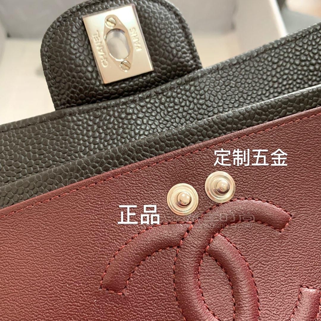 【真假对比】chanel香奈儿包包 经典菱格链条包cf23女包 黑色荔枝牛皮