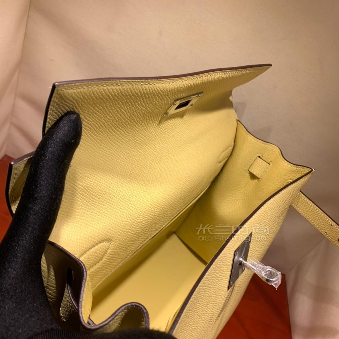 爱马仕凯莉包hermes kelly 28cm epsom 1z小鸡黄 银扣 蜜蜡线手缝
