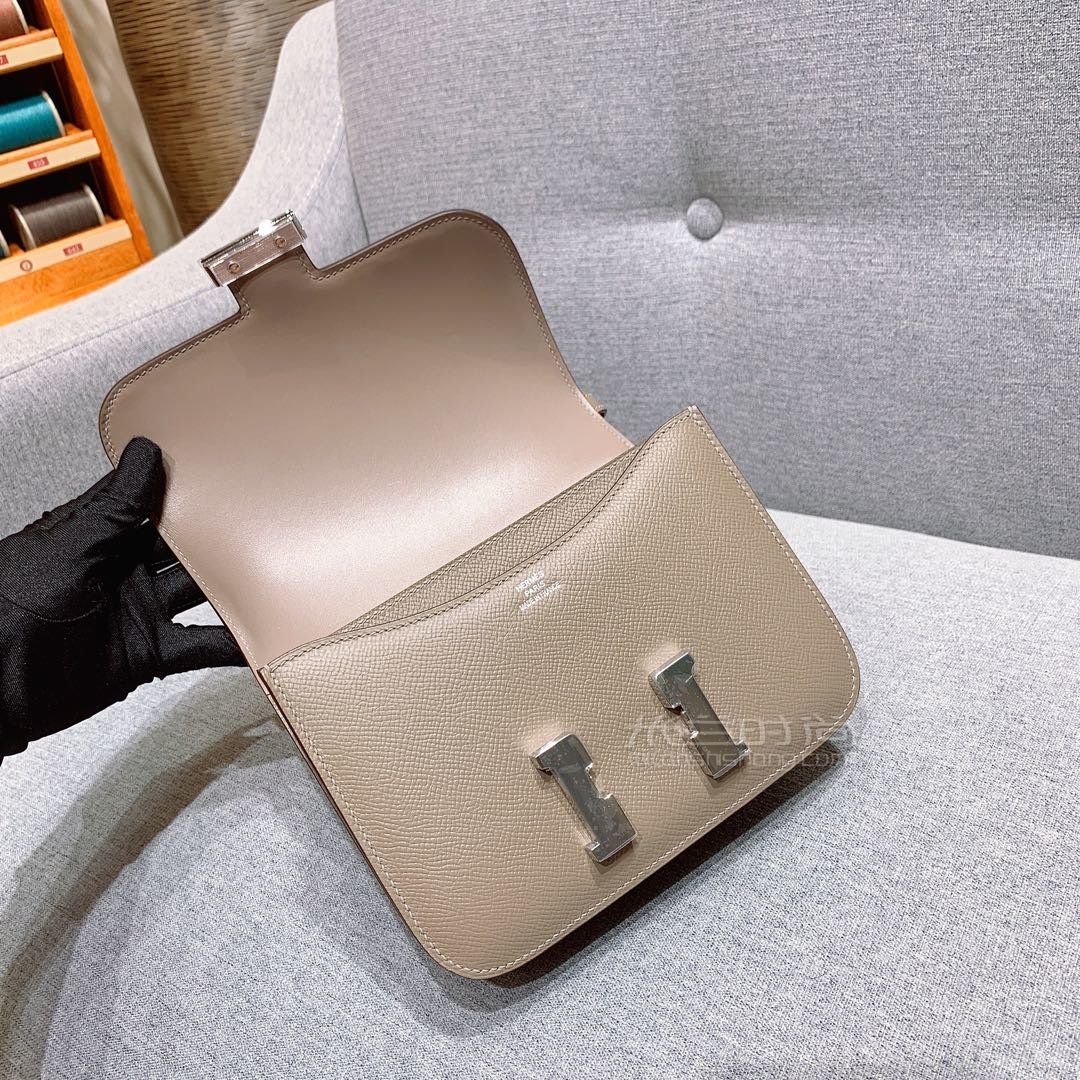 19cmepsomhermesconstance爱马仕空姐包沥青灰银扣蜡线手缝