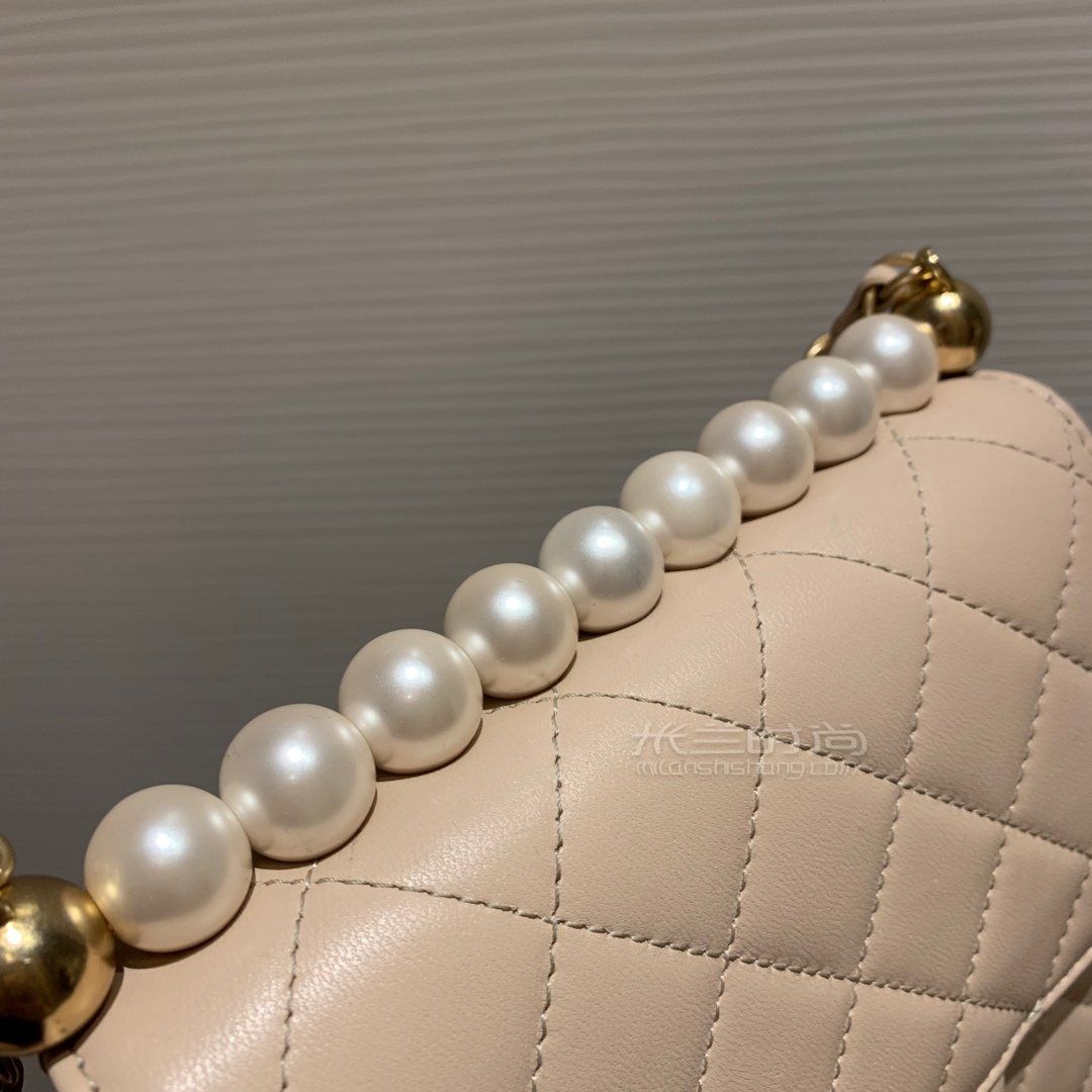 香奈儿 裸色菱格珍珠链条包 金扣女包单肩斜挎包小号_米兰时尚包包网