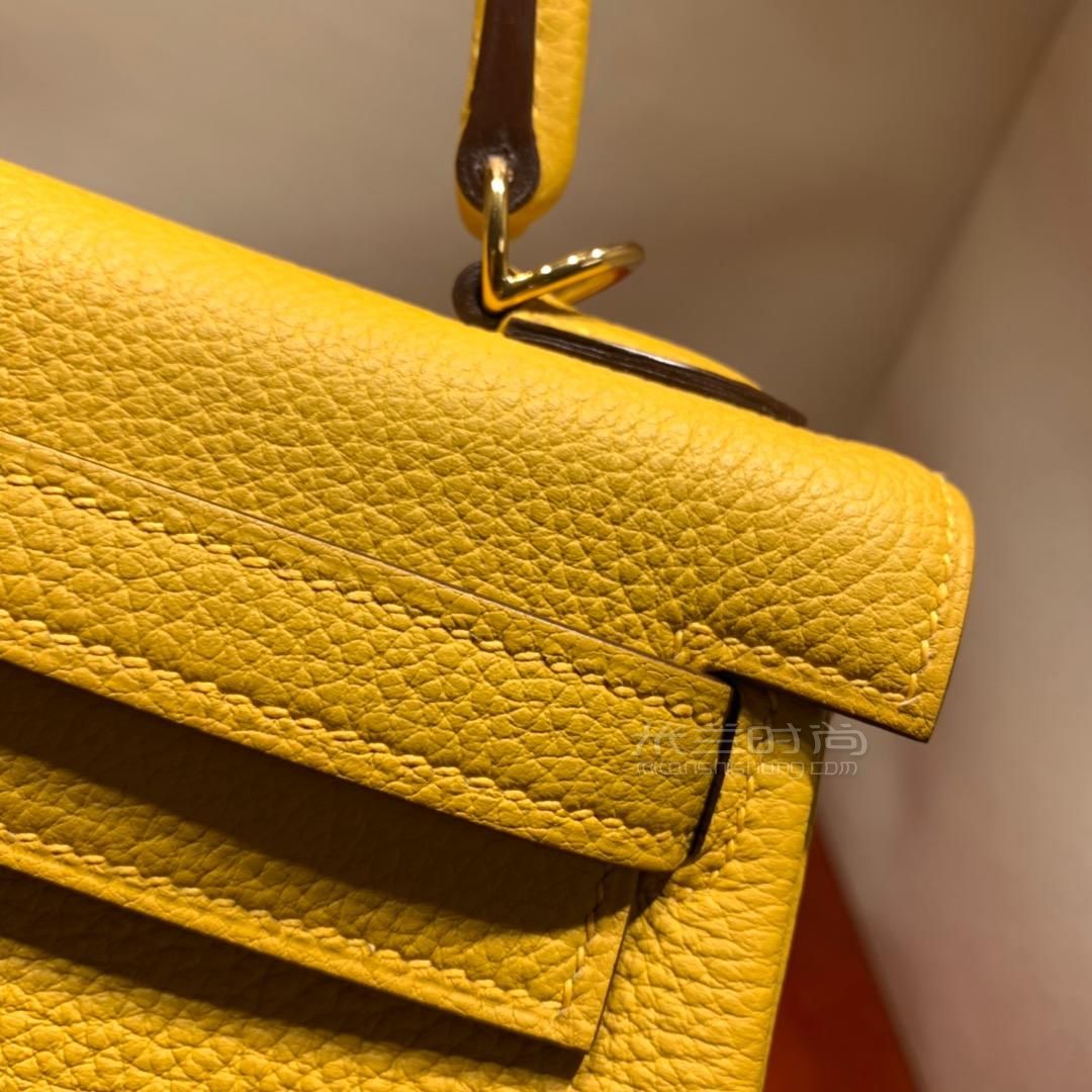 hermes爱马仕凯莉包kelly 25cm togo 9d琥珀黄 金扣 蜡线全手缝
