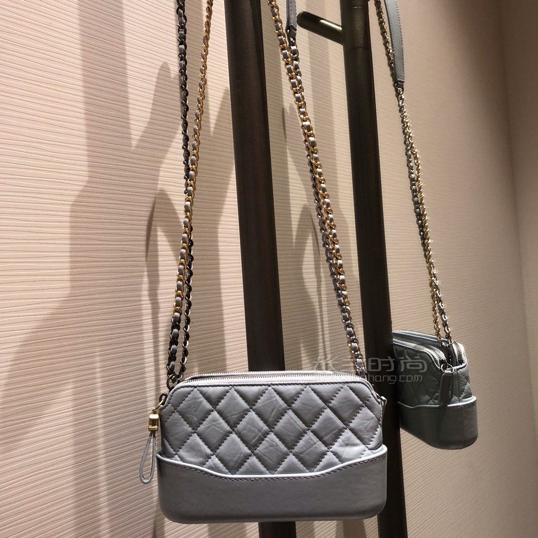 chanel香奈儿经典款mini流浪包 菱格gabrielle斜跨包 浅蓝色小号链条