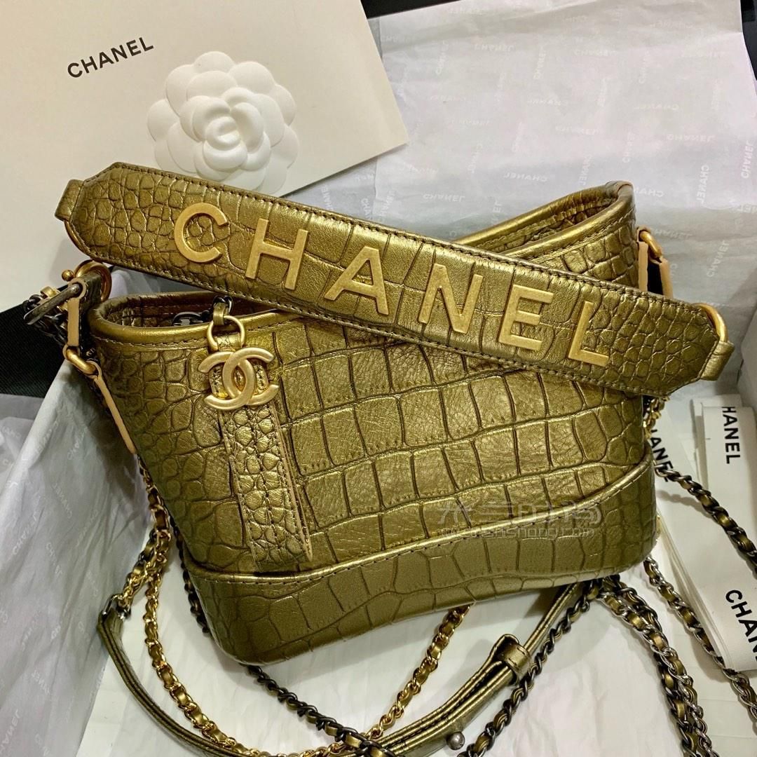 chanel香奈儿2019限定流浪包金色鳄鱼纹牛皮新款gabrielle单肩斜挎