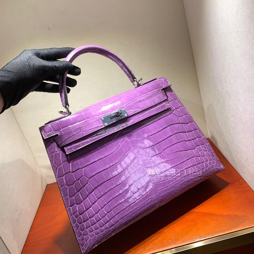 爱马仕凯莉包kelly 28cm shiny niloticus crocodile 亮面两点尼罗鳄