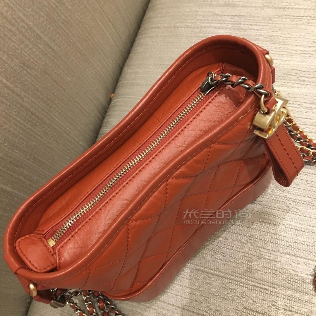 chanel香奈儿gabrielle流浪包菱格链条斜挎包橘色橘红