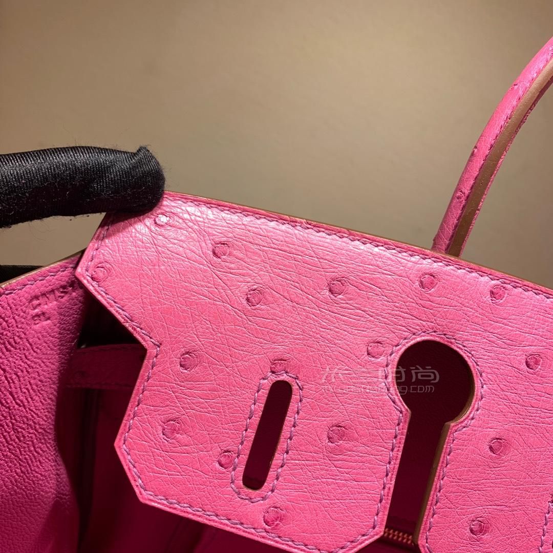 爱马仕铂金包hermesbirkin30cm5jfuchsia桃粉色金扣南非顶级kkostrich