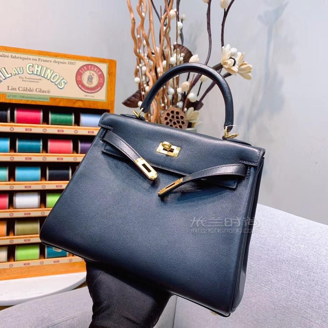 爱马仕凯莉包kelly 25cm swift 黑色 金扣 手缝蜡线现货_米兰时尚包包