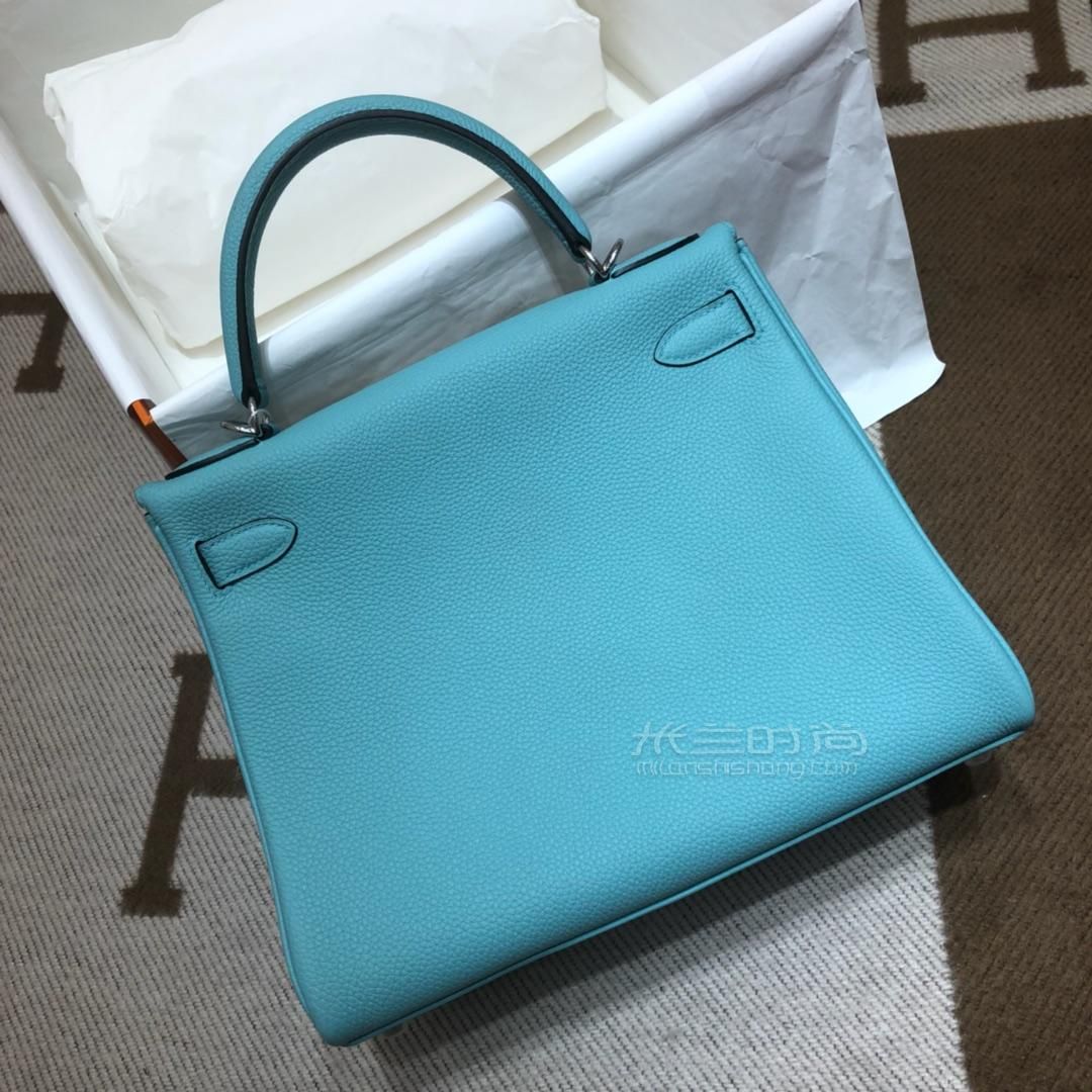 hermes爱马仕凯莉包kelly 28cm togo 3p blue atoll 马卡龙蓝 银扣