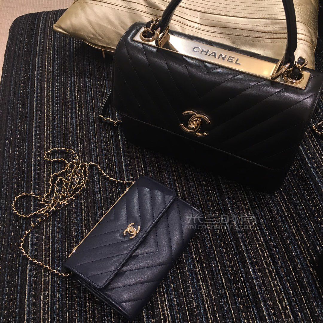 chanel香奈儿三层新款v纹手柄手提包女士斜跨单肩手提链条