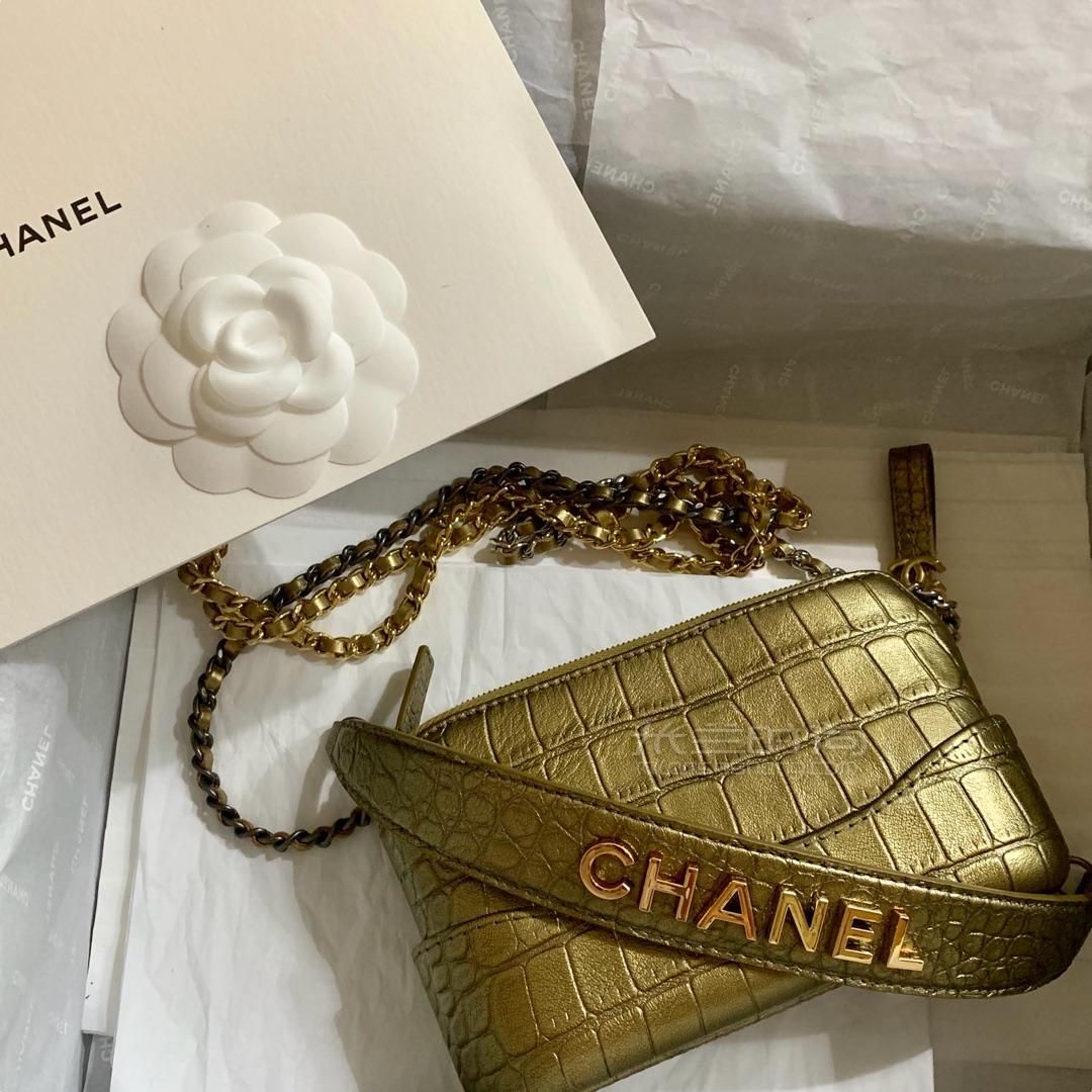 chanel香奈儿流浪包2019新款金色鳄鱼纹小牛皮gabrielle单肩mini斜挎