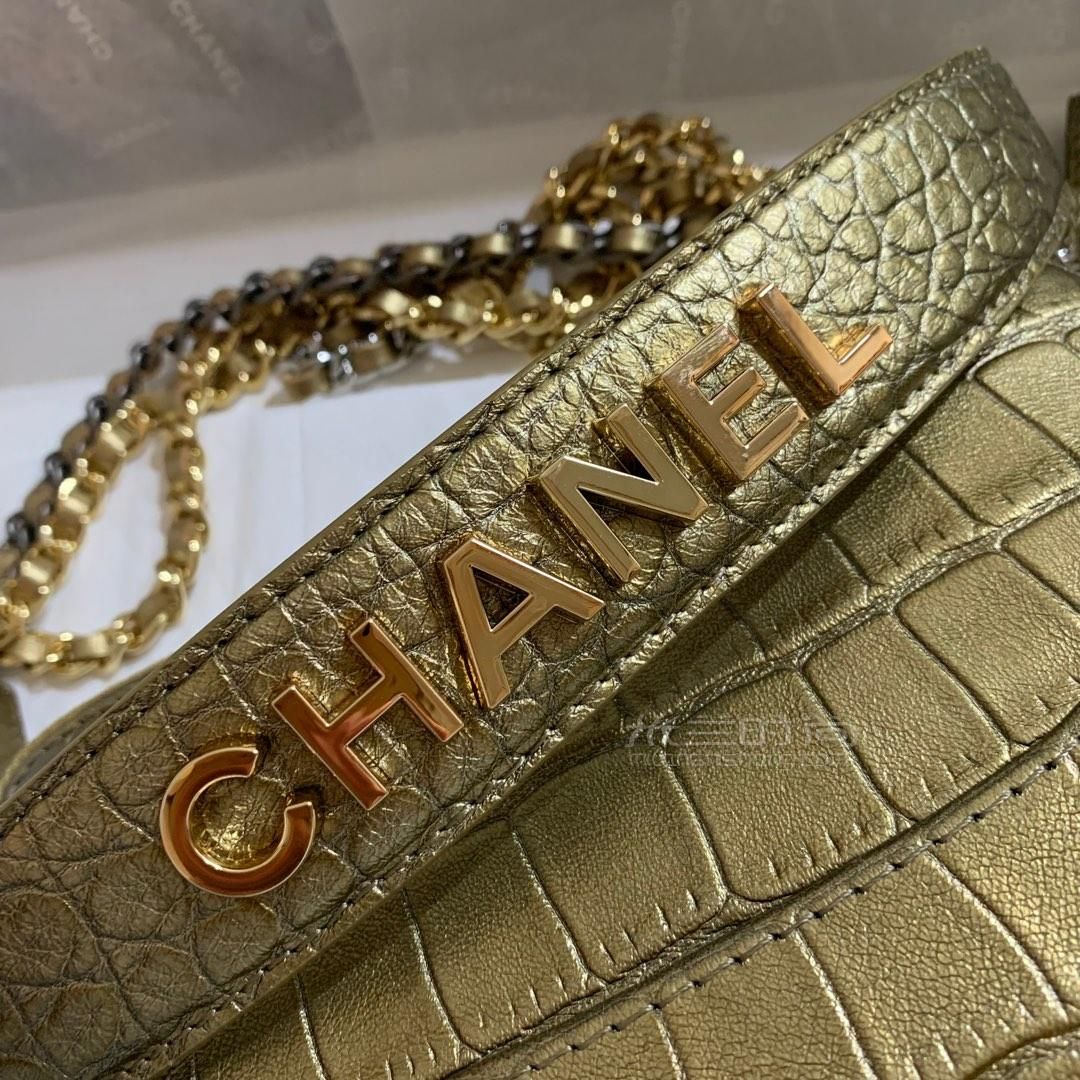 chanel香奈儿流浪包2019新款金色鳄鱼纹小牛皮gabrielle单肩mini斜挎