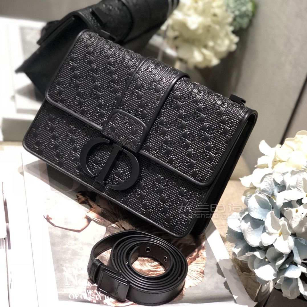 迪奥女士新款蒙田包30 montaigne 极致黑色编织dior女士邮差包