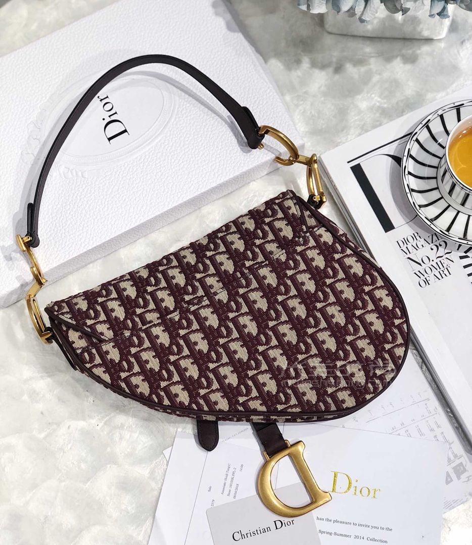 diorsaddlebag迪奥马鞍包咖啡色老花新款复古包女士帆布花纹大号小号