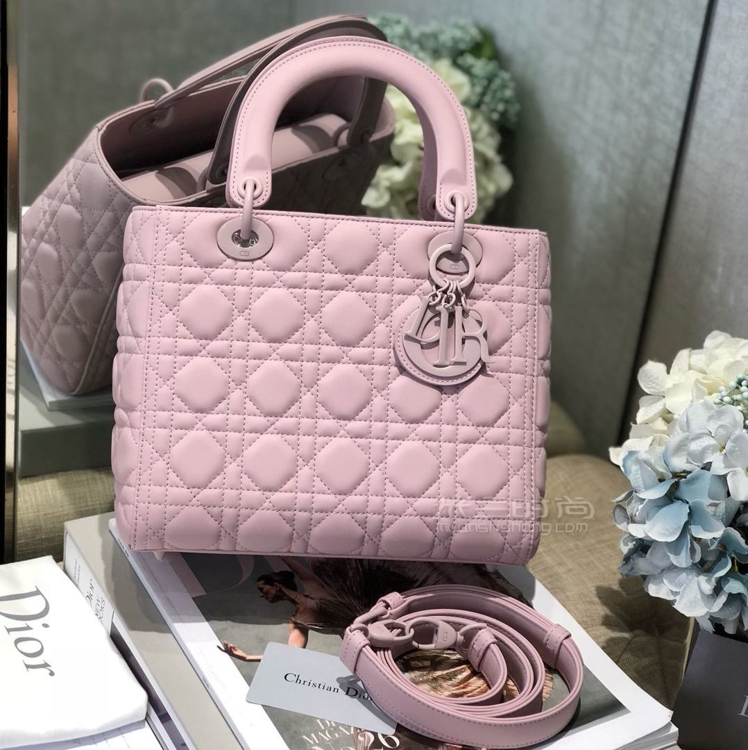 diorultramattesoblack香芋紫系列中号戴妃包五格香芋磨砂色24厘米