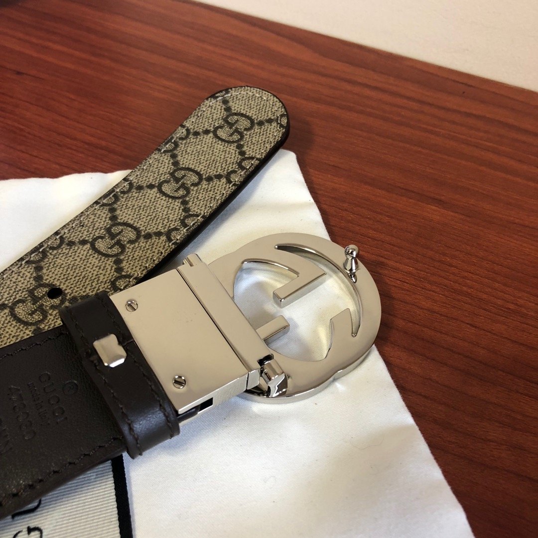 02690_gucci古驰腰带男款双g旋转金属扣黑-棕色牛皮双面可用35mm