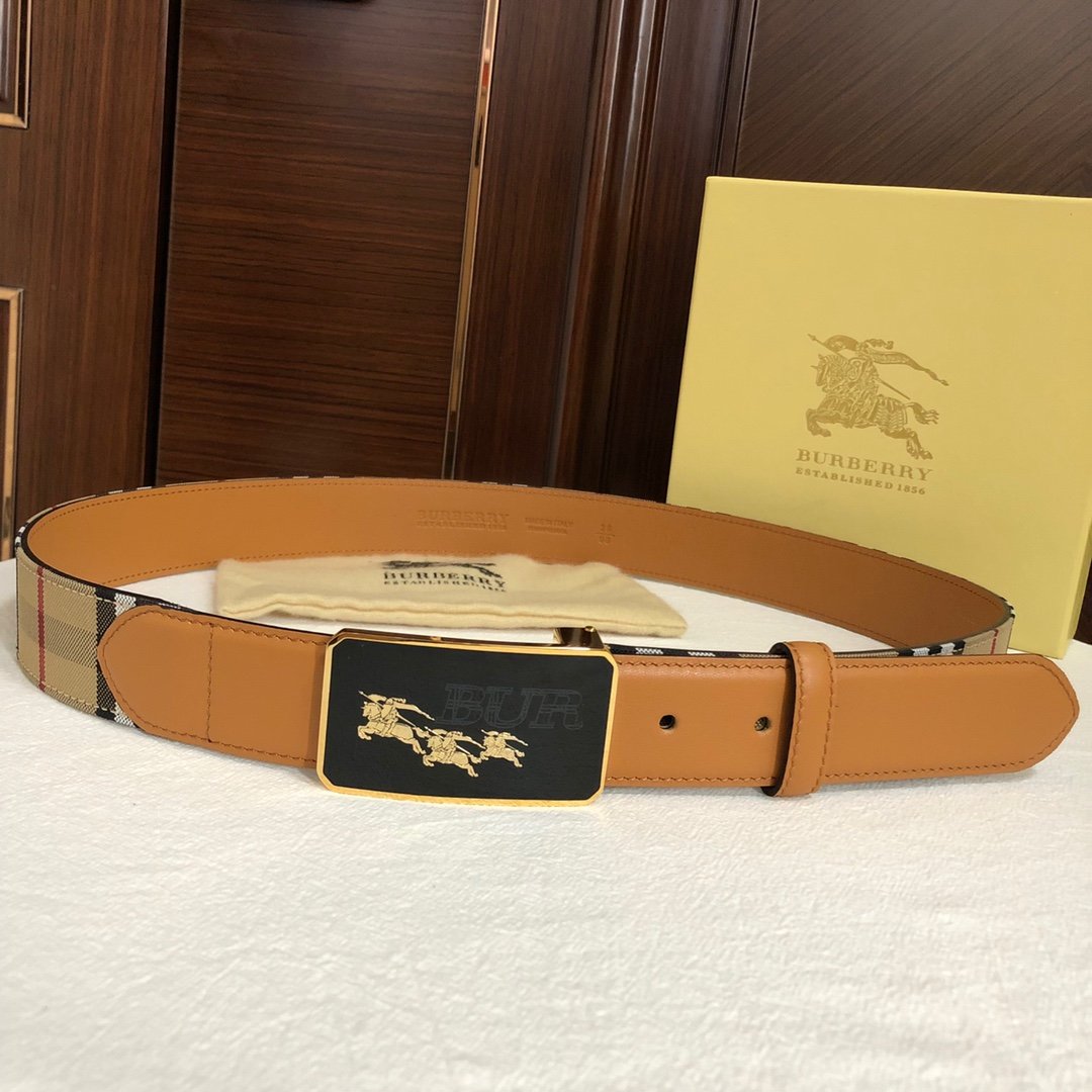 00235burberry博柏利男士牛皮腰带树脂工艺标志战马金属扣35mm格纹