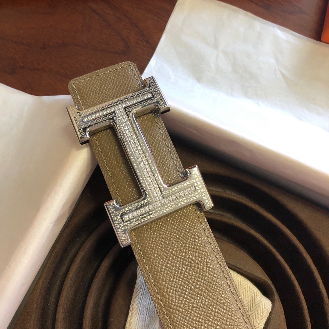 02351hermes爱马仕精钢镶嵌钻花纹金属扣u0026原版皮手掌纹38毫米