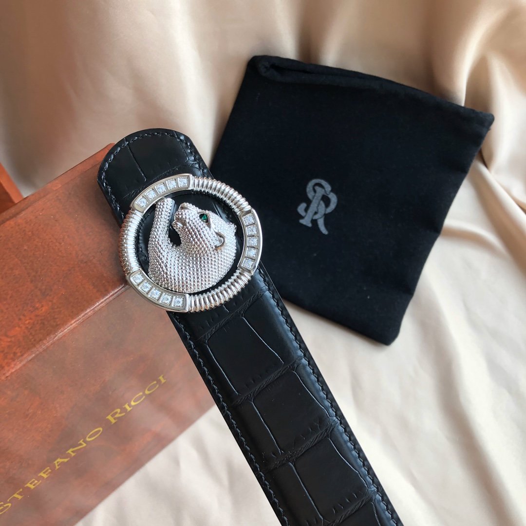 01124stefanoricci史蒂芬劳尼治专柜款精钢豹头镶嵌钻挂扣38mm细节