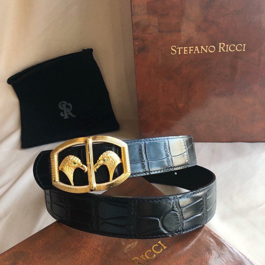 00375_stefano ricci史蒂芬劳尼治专柜款精钢双鹰头镶嵌钻挂扣35mm
