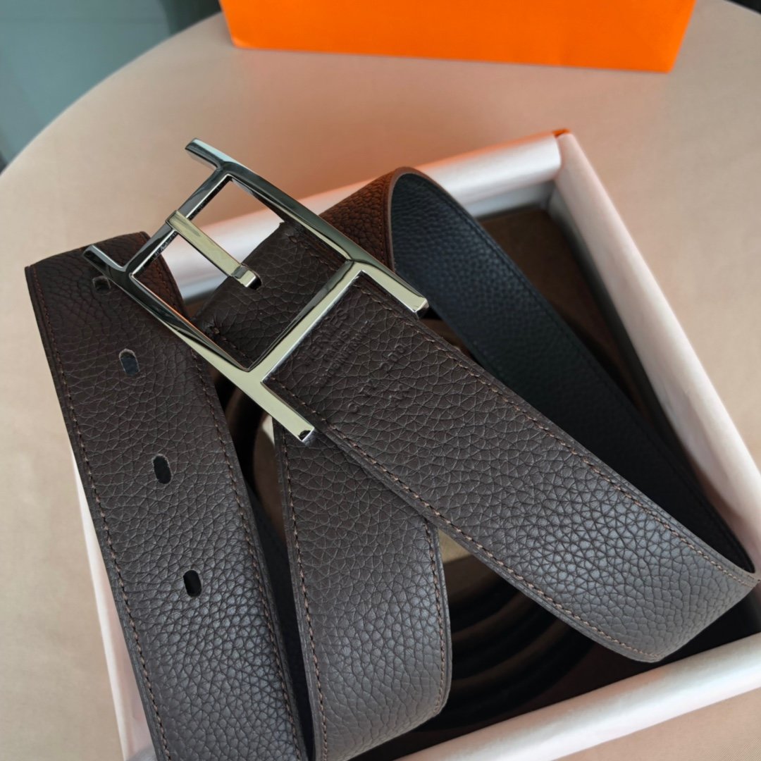 00844爱马仕hermesquentin32mm双面腰带镀钯腰带针扣优质的皮料精细