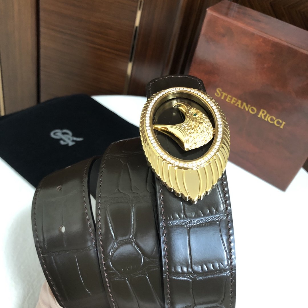 03227_stefano ricci史蒂芬劳尼治专柜款精钢鹰头镶嵌钻扣38mm头层