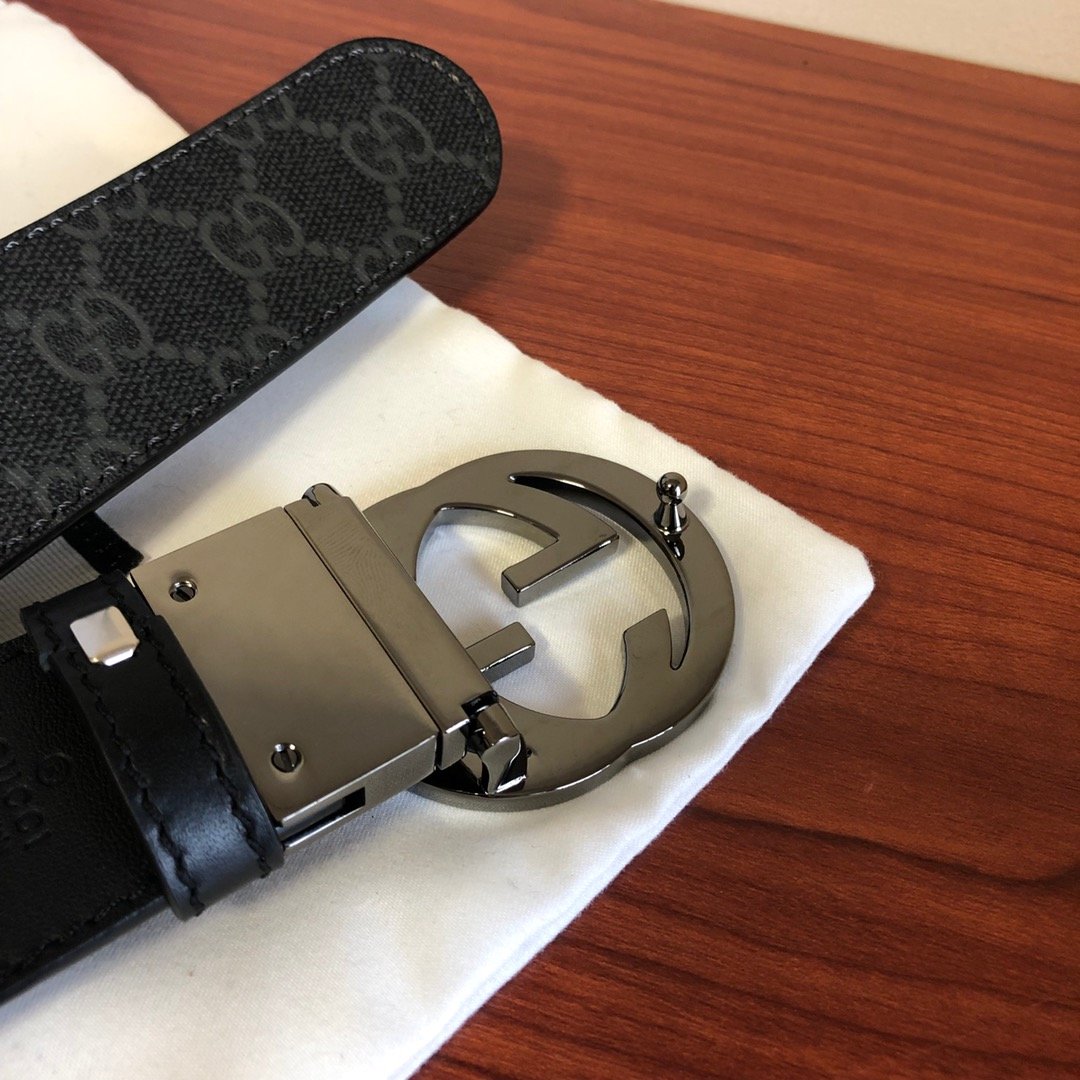 00900_gucci古驰腰带男款双g旋转金属扣黑-棕色牛皮双面可用35mm