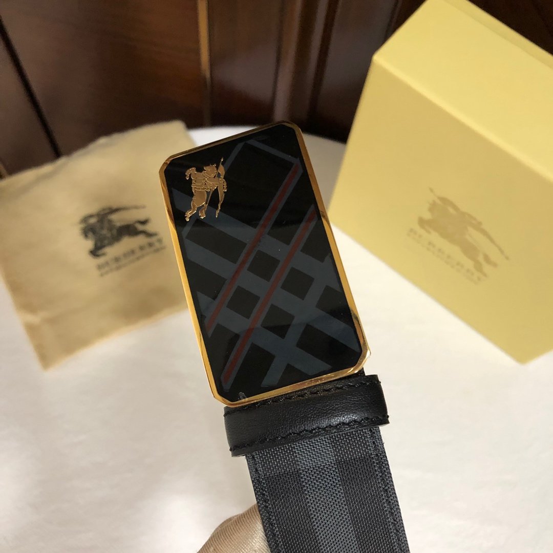 00234_burberry博柏利男士牛皮腰带树脂工艺标志战马金属扣35mm格纹