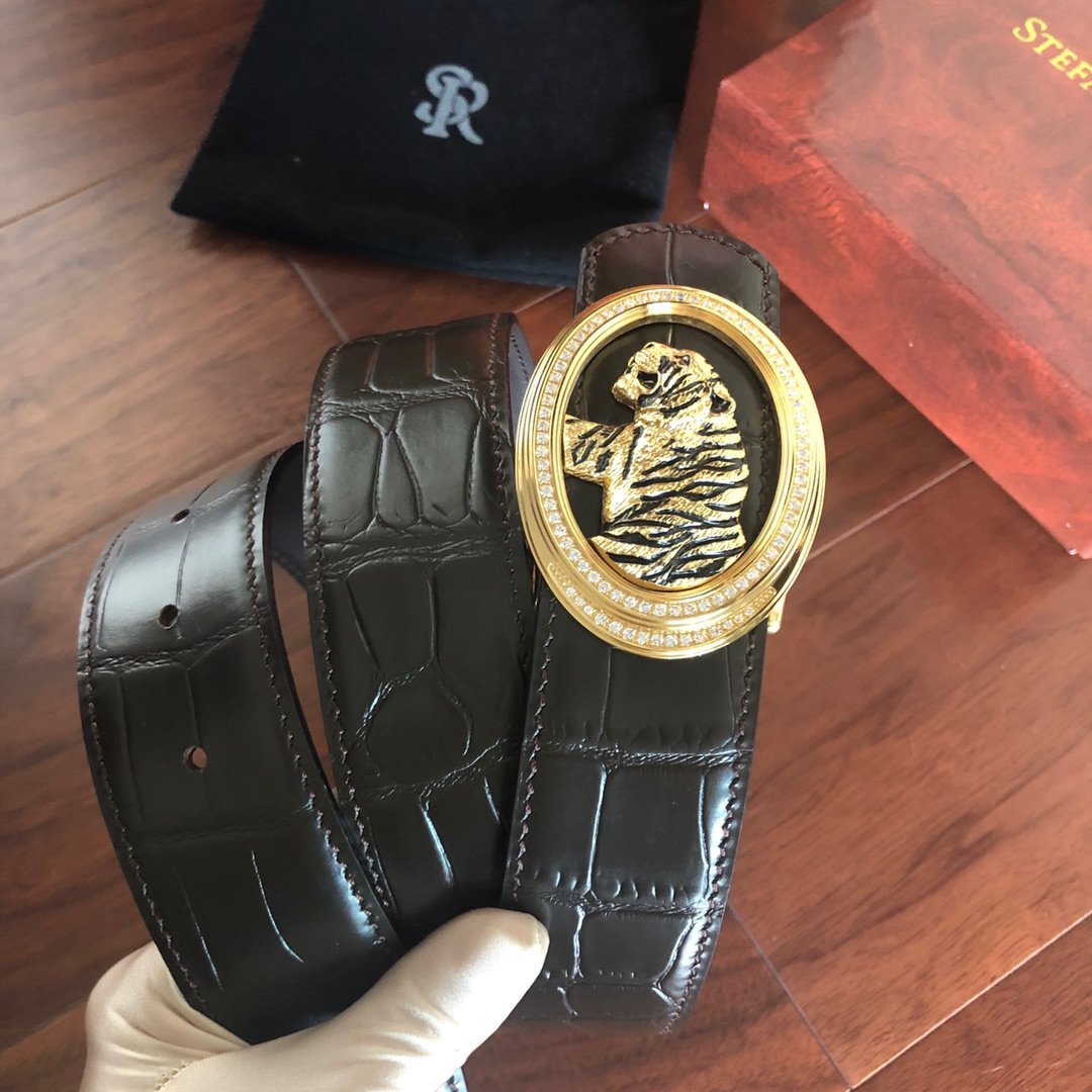 01771_stefano ricci史蒂芬劳尼治专柜款精钢虎头圆形镶嵌钻扣38mm