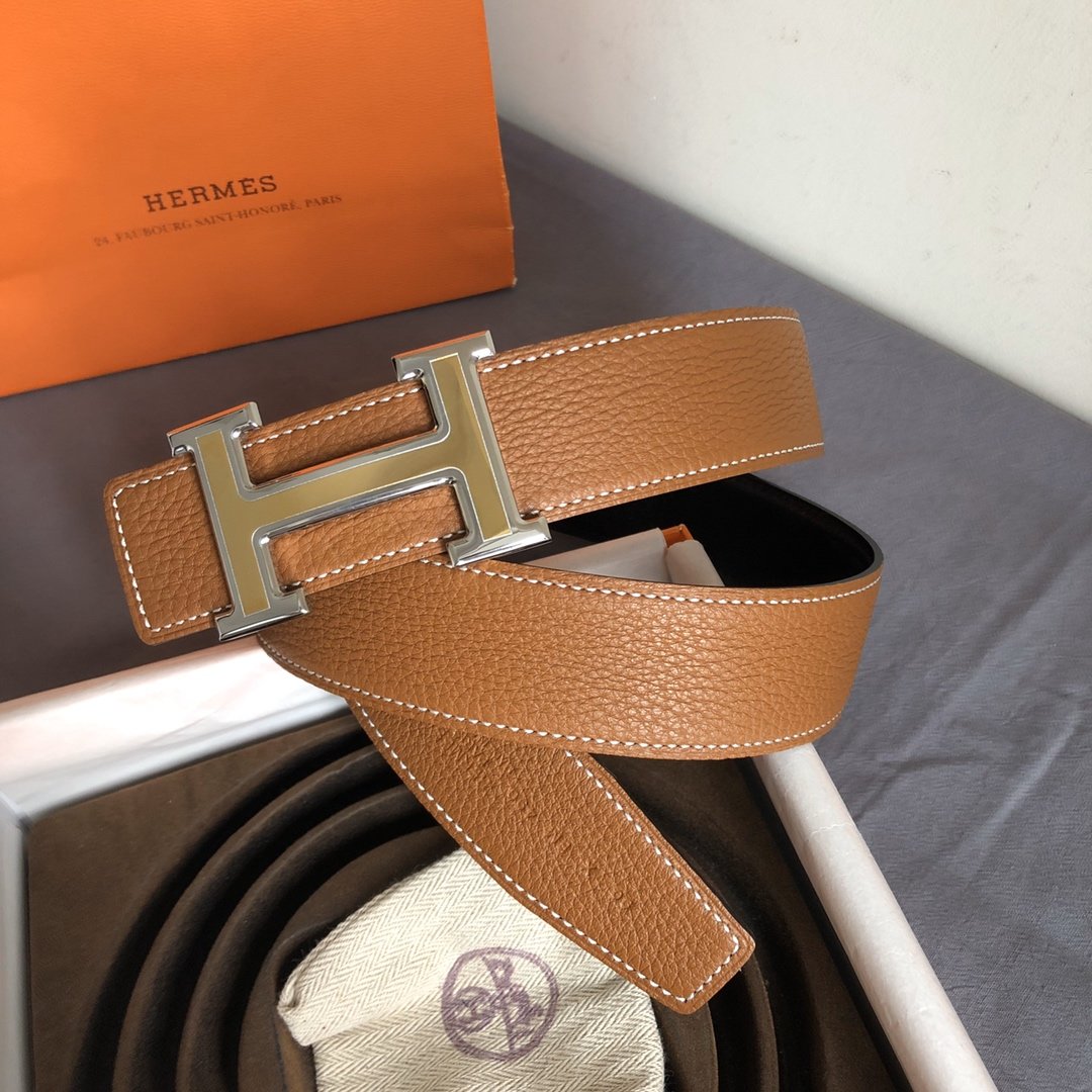 01472hermes爱马仕男士双面原版皮腰带38mm搭配精钢亮面间色扣