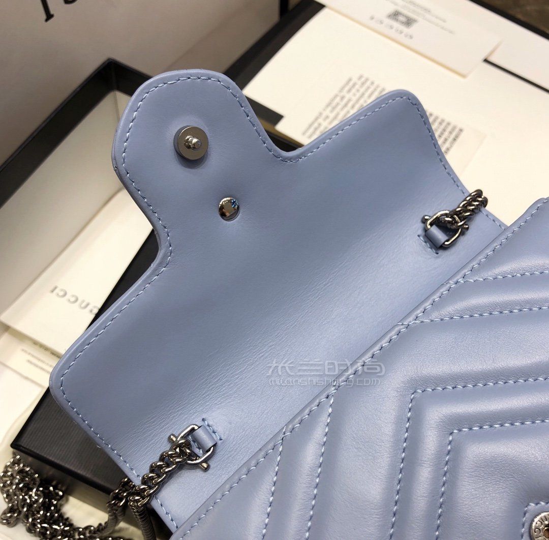 gucci古驰marmont系列mini绗缝皮革单肩斜挎链条包476433马卡龙蓝图片