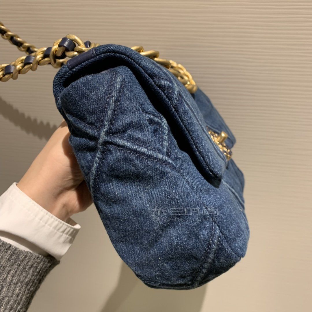 香奈儿19包chanel19bag蓝色牛仔斜挎包小号26cm