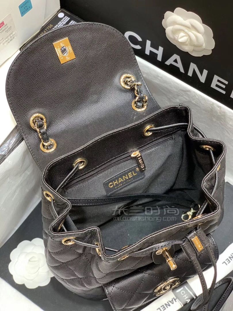 【香奈儿双肩包】chanel小香2020早春新款双背包 黑色鱼子酱牛皮背包