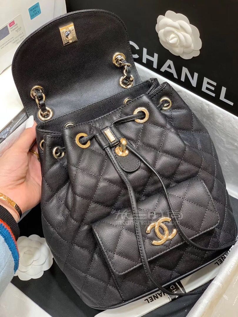 【香奈儿双肩包】chanel小香2020早春新款双背包 黑色鱼子酱牛皮背包