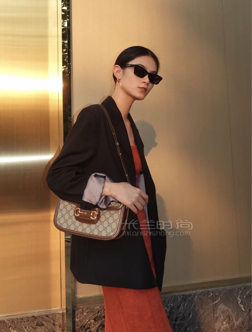 【肖战同款】gucci古驰1955马衔扣手袋单肩包手拎包602204棕色马鞍包