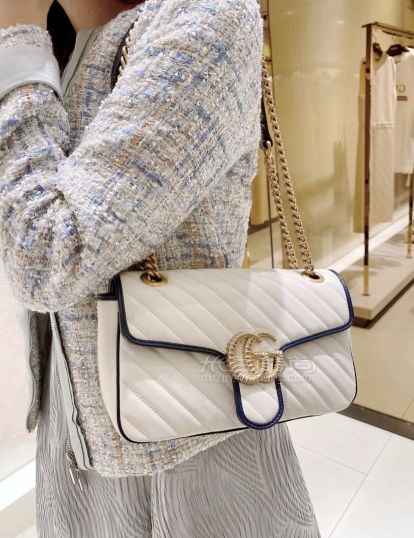 古奇gucci2020新款ggmarmont系列古驰白色小号单肩斜跨包443497图片