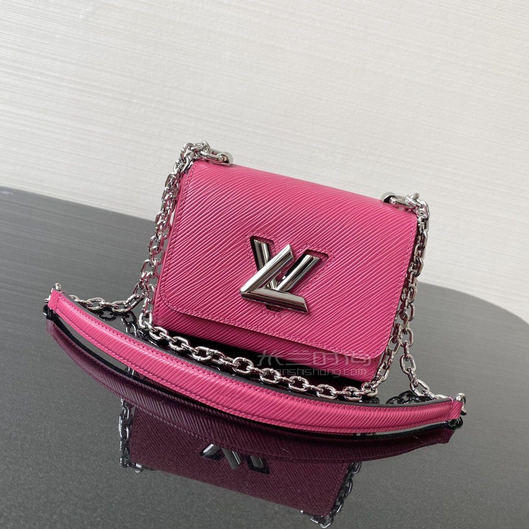 【lv twist】迷你16cm路易威登lv玫红twist小号单肩斜跨女士包包模特