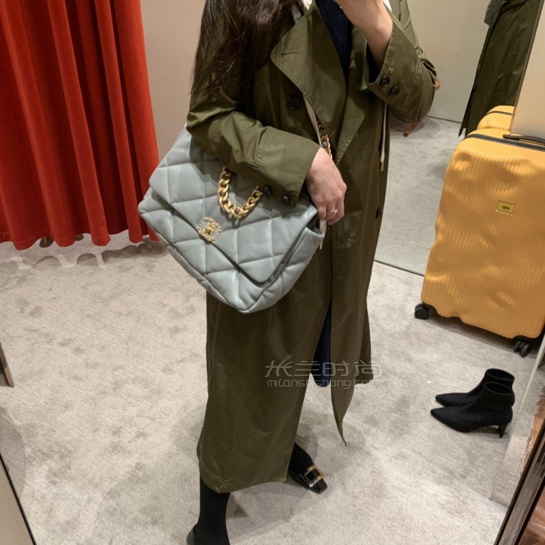 香奈儿19包chanel19bag手袋36cm原厂皮雾霾蓝女士链条包