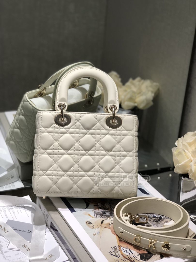 【迪奥草莓爱心戴妃包】dior amour lady my abc字母戴妃包 羊皮白色