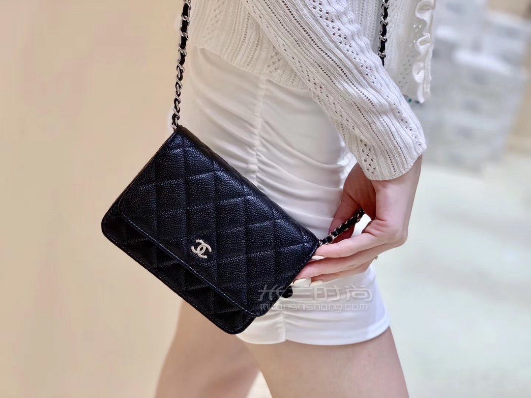 香奈儿woc链条包黑色鱼子酱牛皮发财包经典款之walletonchain