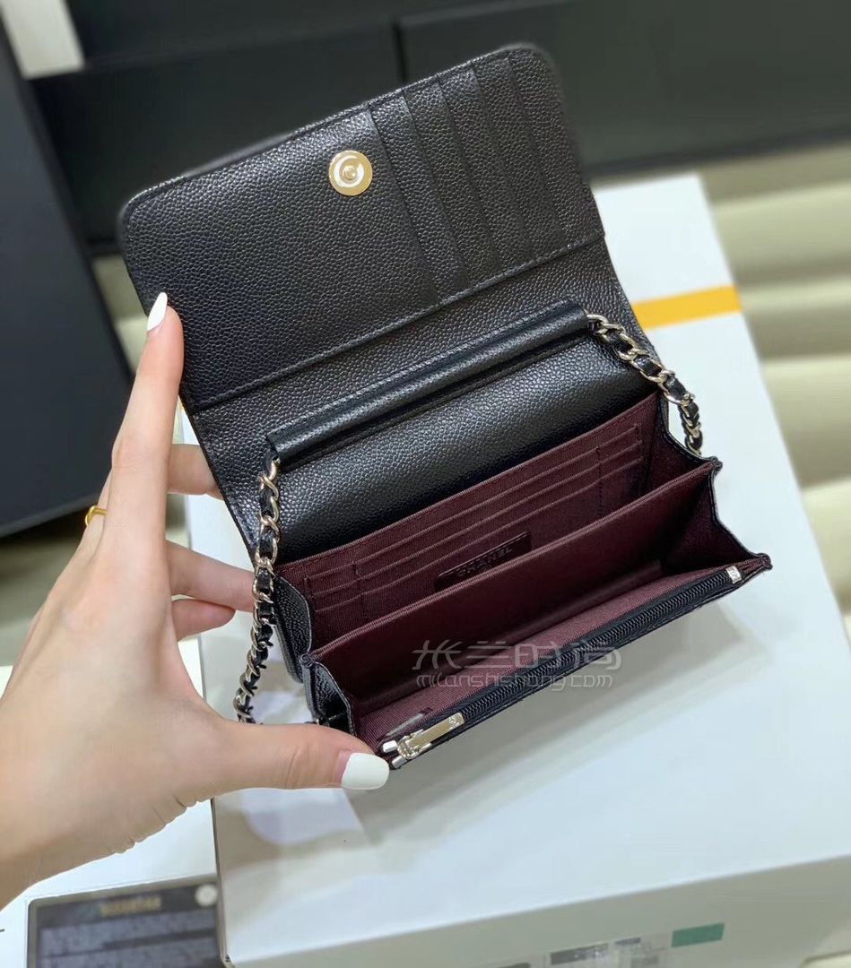 香奈儿woc链条包黑色鱼子酱牛皮发财包经典款之walletonchain