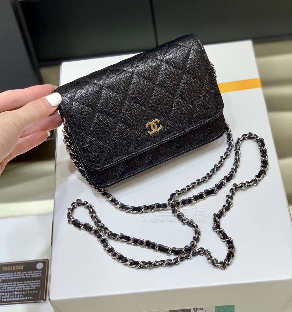 香奈儿woc链条包黑色鱼子酱牛皮发财包经典款之walletonchain