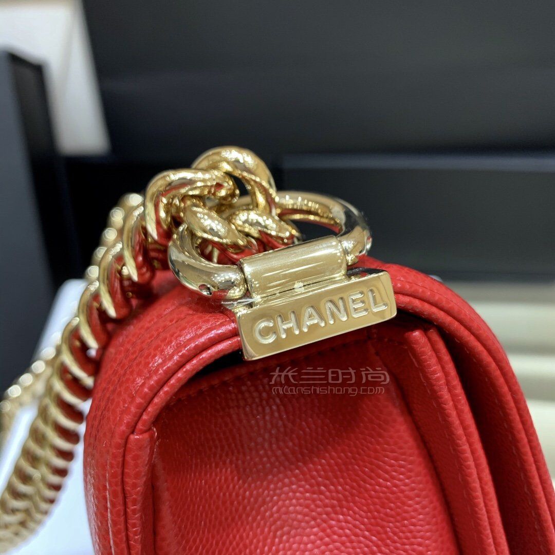 【香奈儿复古包】chanel le boy 20cm小号大红色牛皮鱼子酱荔枝皮单肩
