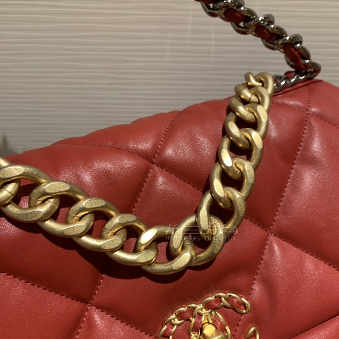 香奈儿19包chanel19bag新年红手袋中号30cm红色女士斜挎手提包