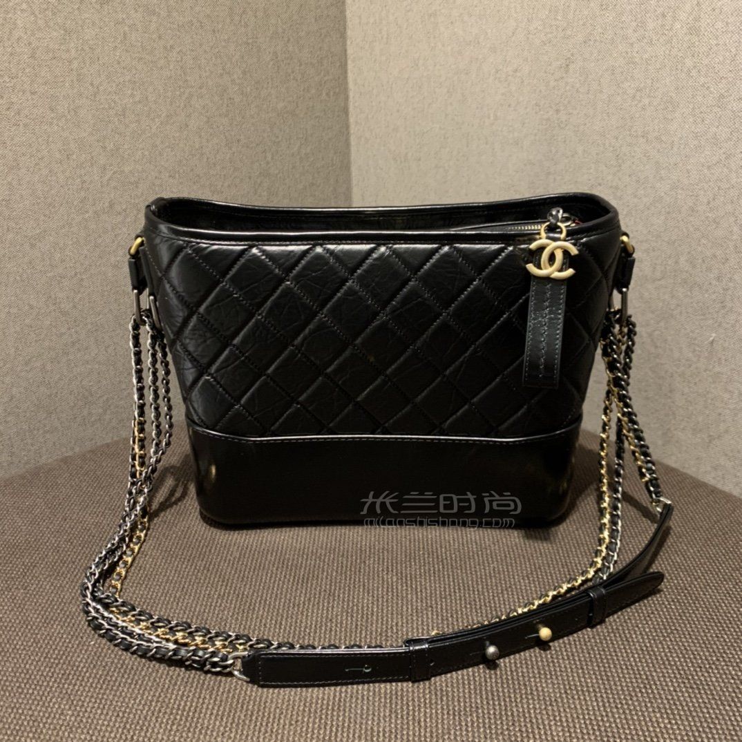 【香奈儿流浪包】chanel gabrielle经典流浪包中号28cm 黑色胎牛皮单