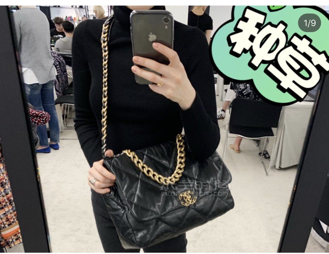 【香奈儿19包】chanel 19bag黑色斜背 大号36cm原厂进口皮