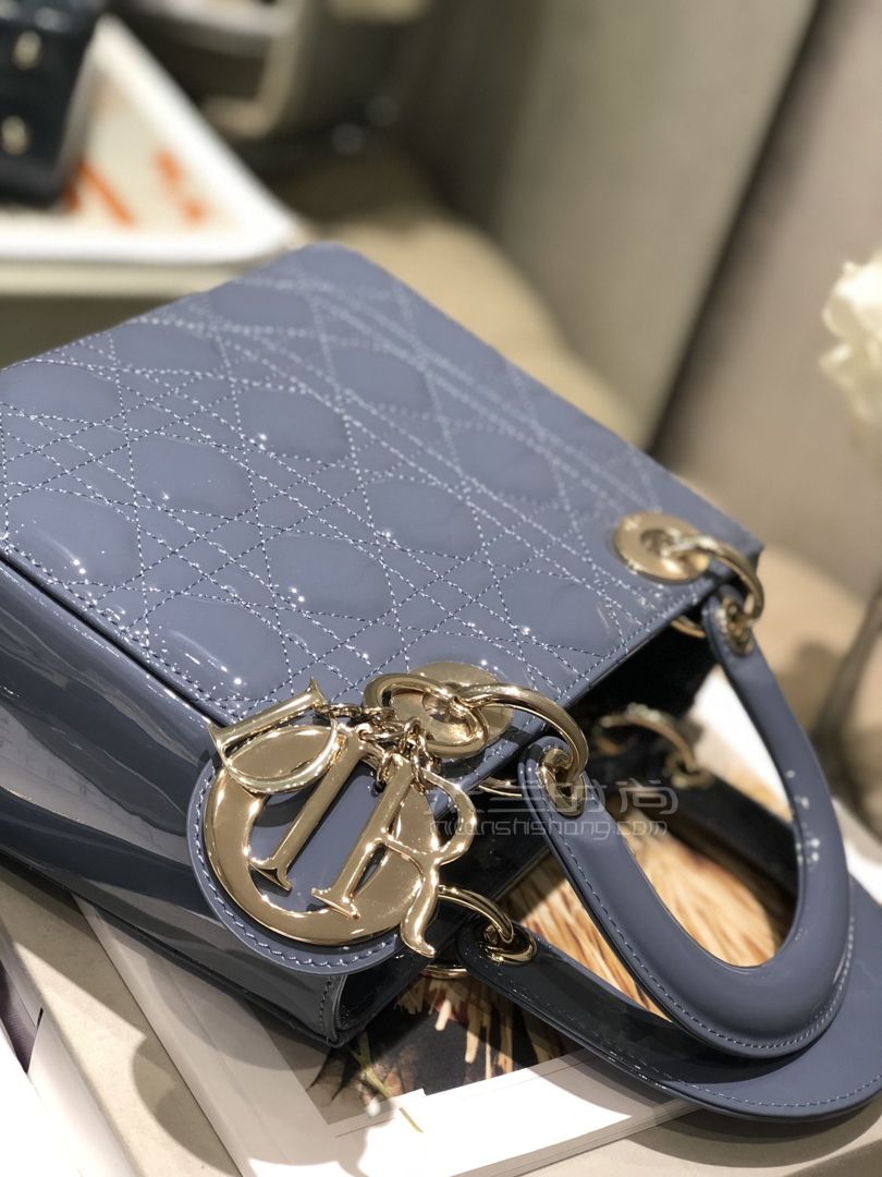 【迪奥字母款戴妃包】dior lady my abc漆皮紫罗兰手提包 四格20cm